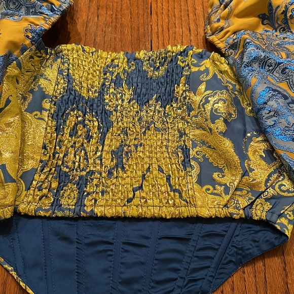 Akira Stunning Two Piece Ballgown In Blues Golds Long Full Skirt And Corset XL - Picture 9 of 17